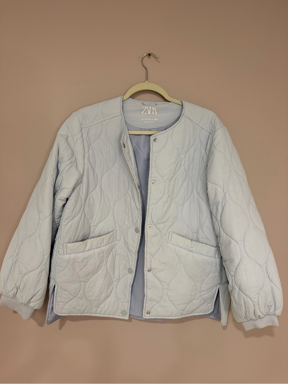 ZARA Pale Blue Quilted Puffer Jacket